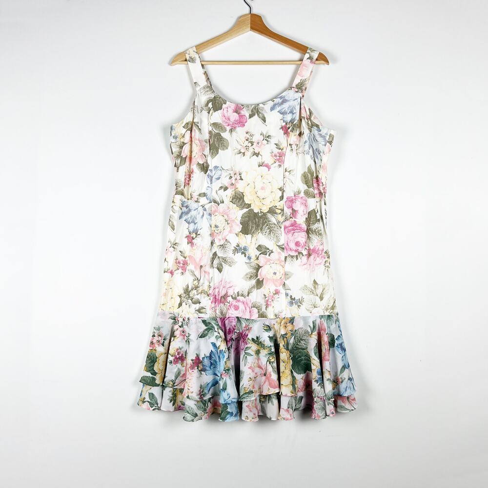 Vintage 80s floral drop waist dress Size Large